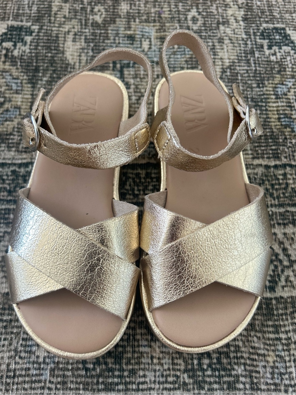 Zara Metallic Gold Kids Sandals with Buckle Strap